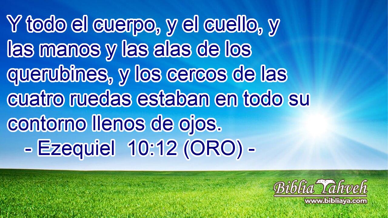  Y todo el cuerpo, y el cuello, y las manos y las alas de los querubines, y los cercos de las cuatro ruedas estaban en todo su contorno llenos de ojos. 