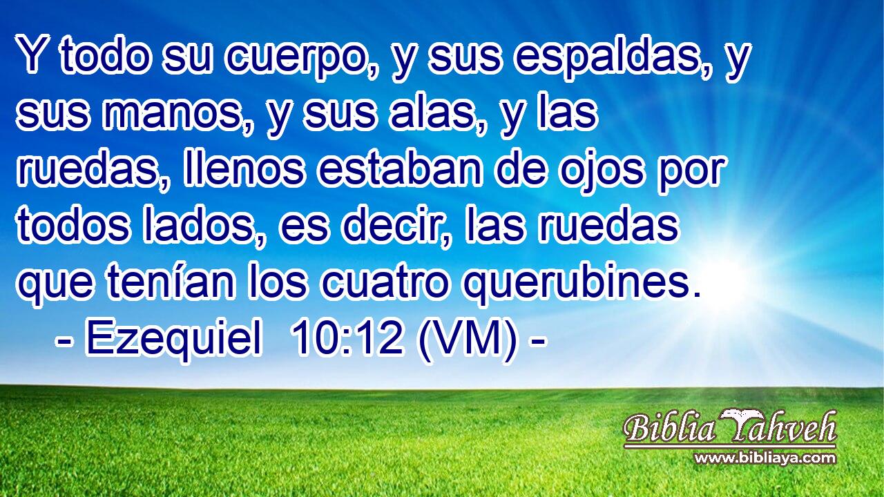  Y todo su cuerpo, y sus espaldas, y sus manos, y sus alas, y las ruedas, llenos estaban de ojos por todos lados, es decir, las ruedas que tenían los cuatro querubines. 