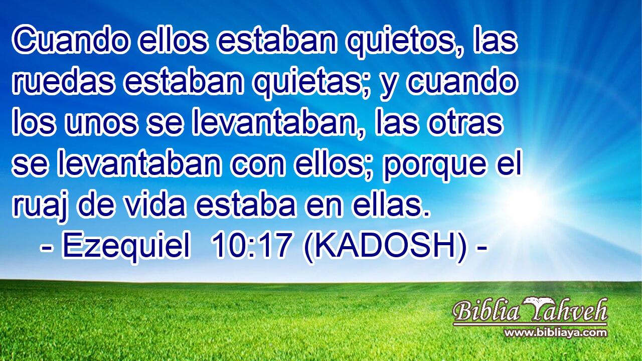  Cuando ellos estaban quietos, las ruedas estaban quietas; y cuando los unos se levantaban, las otras se levantaban con ellos; porque el ruaj de vida estaba en ellas. 