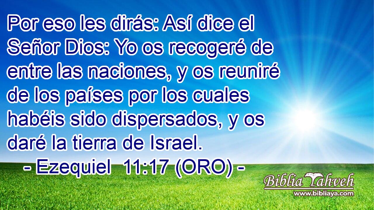  Por eso les dirás: Así dice el Señor Dios: Yo os recogeré de entre las naciones, y os reuniré de los países por los cuales habéis sido dispersados, y os daré la tierra de Israel. 