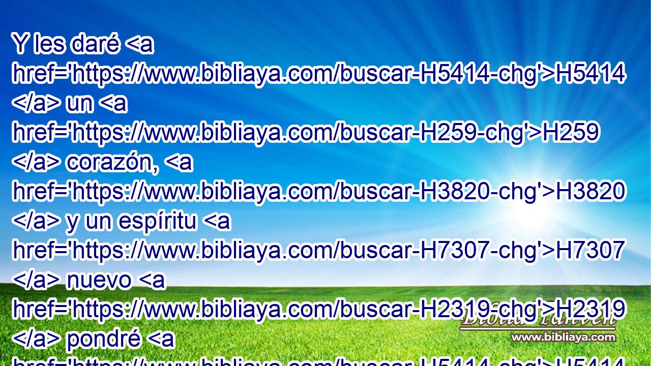 Y les daré H5414  un H259  corazón, H3820  y un espíritu H7307  nuevo H2319  pondré H5414  • dentro H7130  H5493 de ellos; y quitaré H5620  el corazón H3820  de • piedra H68 H de en medio de su carne, y H1320 Cc les daré un H5414 corazón de H3820 carne, 