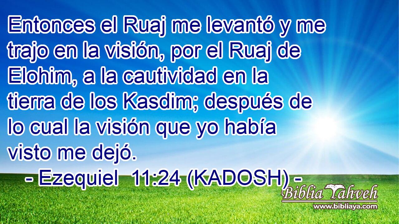  Entonces el Ruaj me levantó y me trajo en la visión, por el Ruaj de Elohim, a la cautividad en la tierra de los Kasdim; después de lo cual la visión que yo había visto me dejó. 