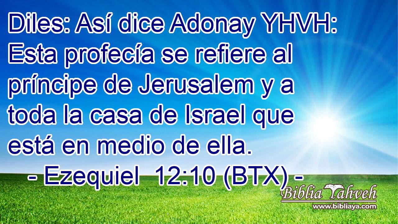 Diles: Así dice Adonay YHVH: Esta profecía se refiere al príncipe de Jerusalem y a toda la casa de Israel que está en medio de ella.