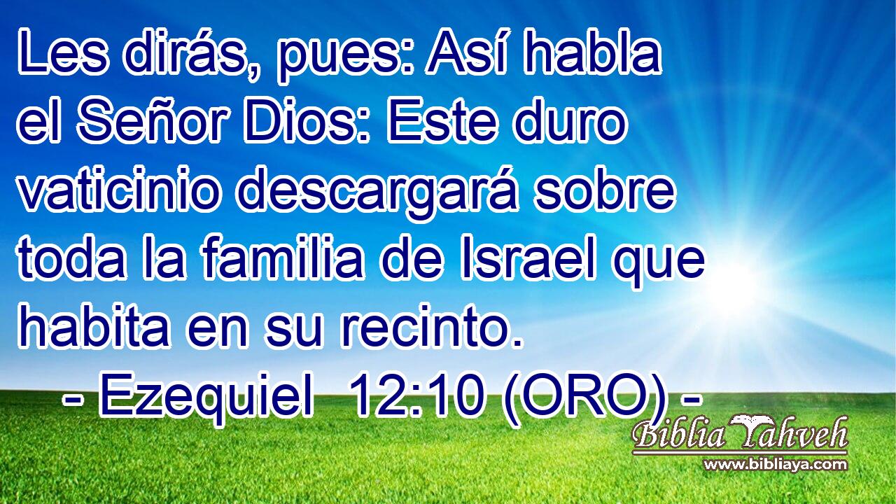  Les dirás, pues: Así habla el Señor Dios: Este duro vaticinio descargará sobre toda la familia de Israel que habita en su recinto. 