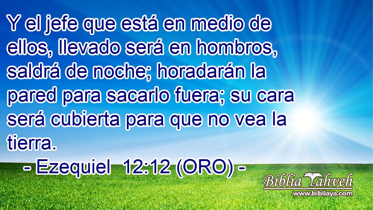  Y el jefe que está en medio de ellos, llevado será en hombros, saldrá de noche; horadarán la pared para sacarlo fuera; su cara será cubierta para que no vea la tierra. 