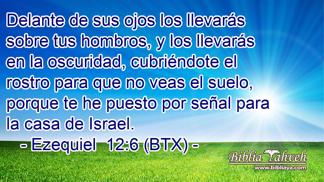 Delante de sus ojos los llevarás sobre tus hombros, y los llevarás en la oscuridad, cubriéndote el rostro para que no veas el suelo, porque te he puesto por señal para la casa de Israel.