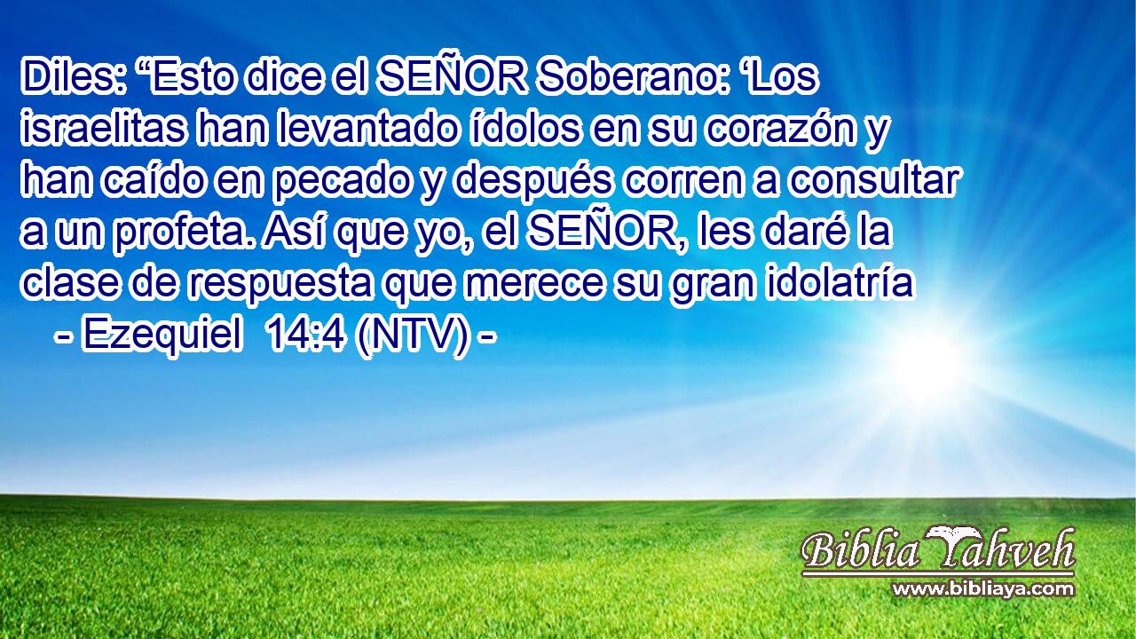 Diles: “Esto dice el SEÑOR Soberano: ‘Los israelitas han levantado ídolos en su corazón y han caído en pecado y después corren a consultar a un profeta. Así que yo, el SEÑOR, les daré la clase de respuesta que merece su gran idolatría