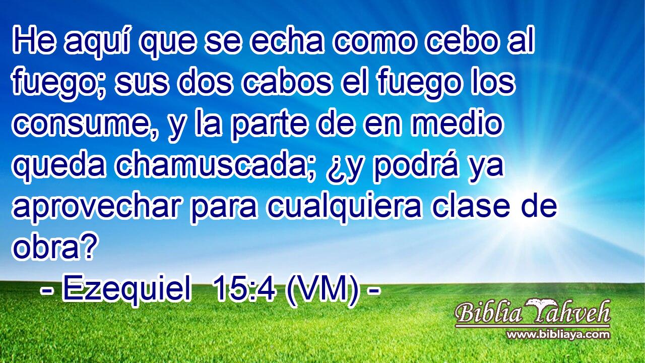  He aquí que se echa como cebo al fuego; sus dos cabos el fuego los consume, y la parte de en medio queda chamuscada; ¿y podrá ya aprovechar para cualquiera clase de obra? 