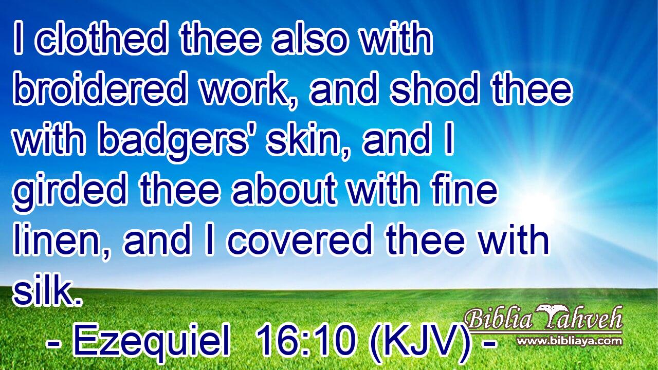 I clothed thee also with broidered work, and shod thee with badgers' skin, and I girded thee about with fine linen, and I covered thee with silk.