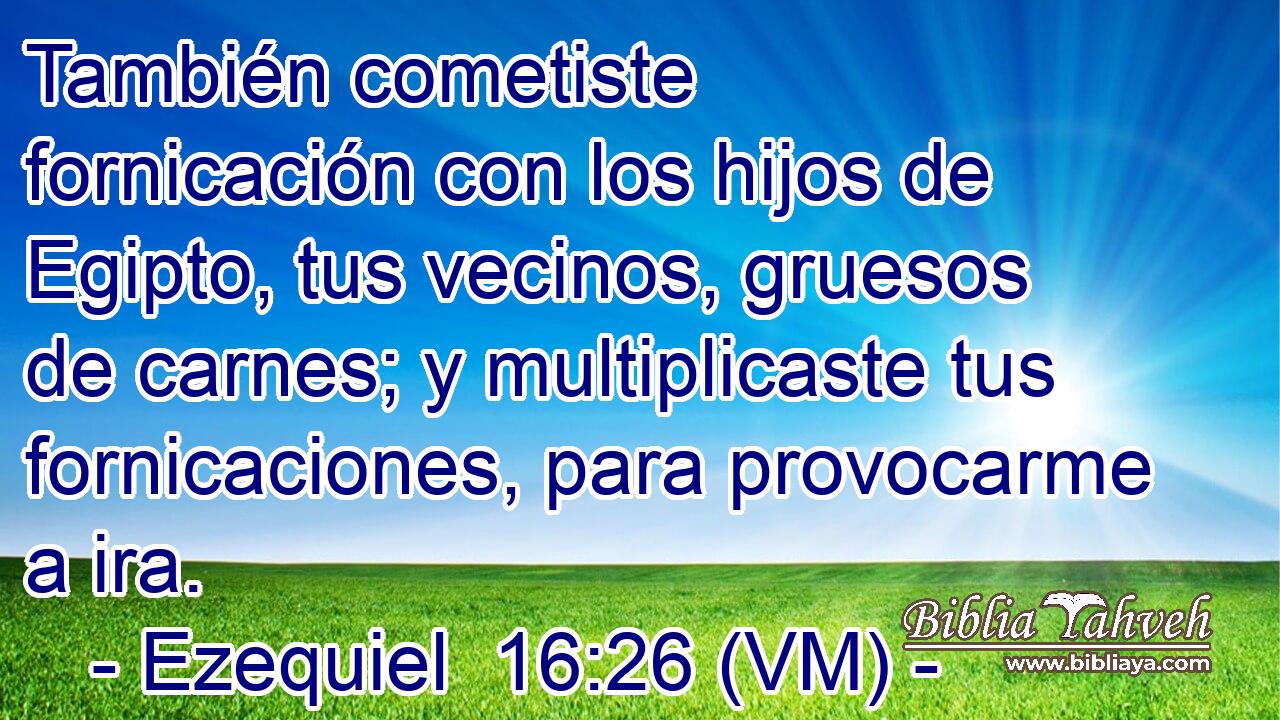  También cometiste fornicación con los hijos de Egipto, tus vecinos, gruesos de carnes; y multiplicaste tus fornicaciones, para provocarme a ira. 