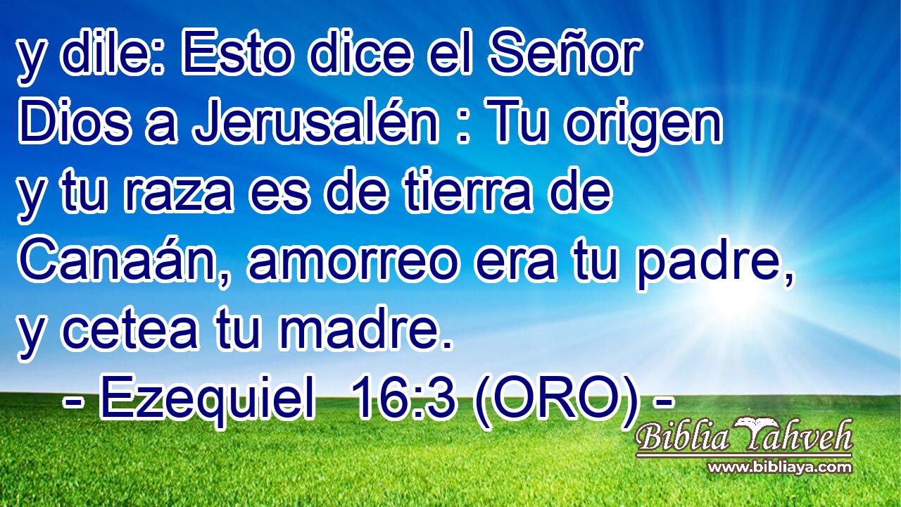  y dile: Esto dice el Señor Dios a Jerusalén : Tu origen y tu raza es de tierra de Canaán, amorreo era tu padre, y cetea tu madre. 