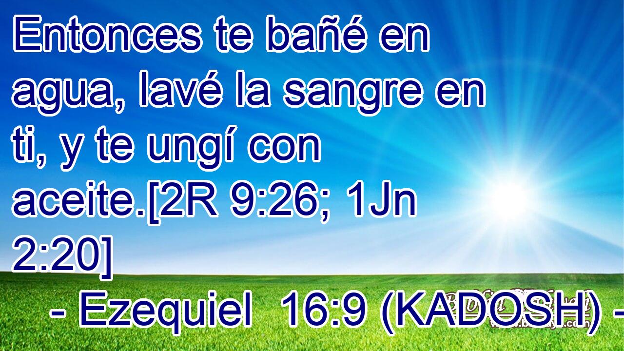 Entonces te bañé en agua, lavé la sangre en ti, y te ungí con aceite.[2R 9:26; 1Jn 2:20] 