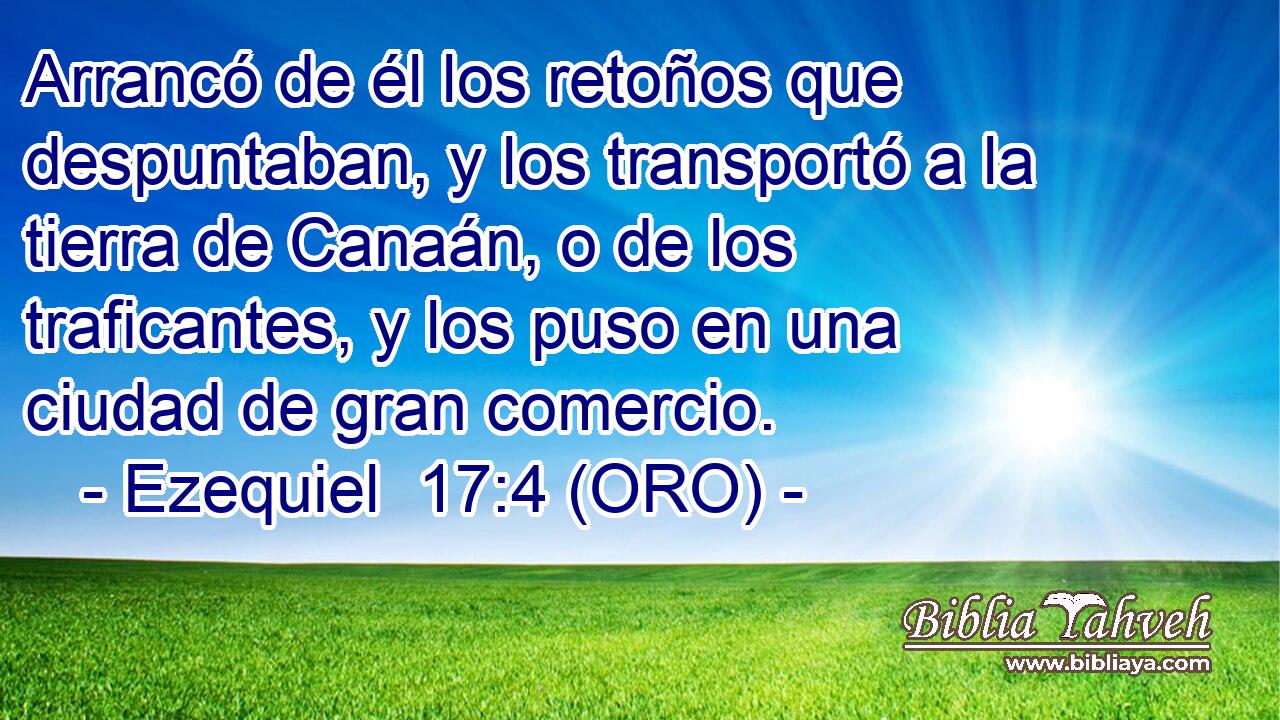  Arrancó de él los retoños que despuntaban, y los transportó a la tierra de Canaán, o de los traficantes, y los puso en una ciudad de gran comercio. 