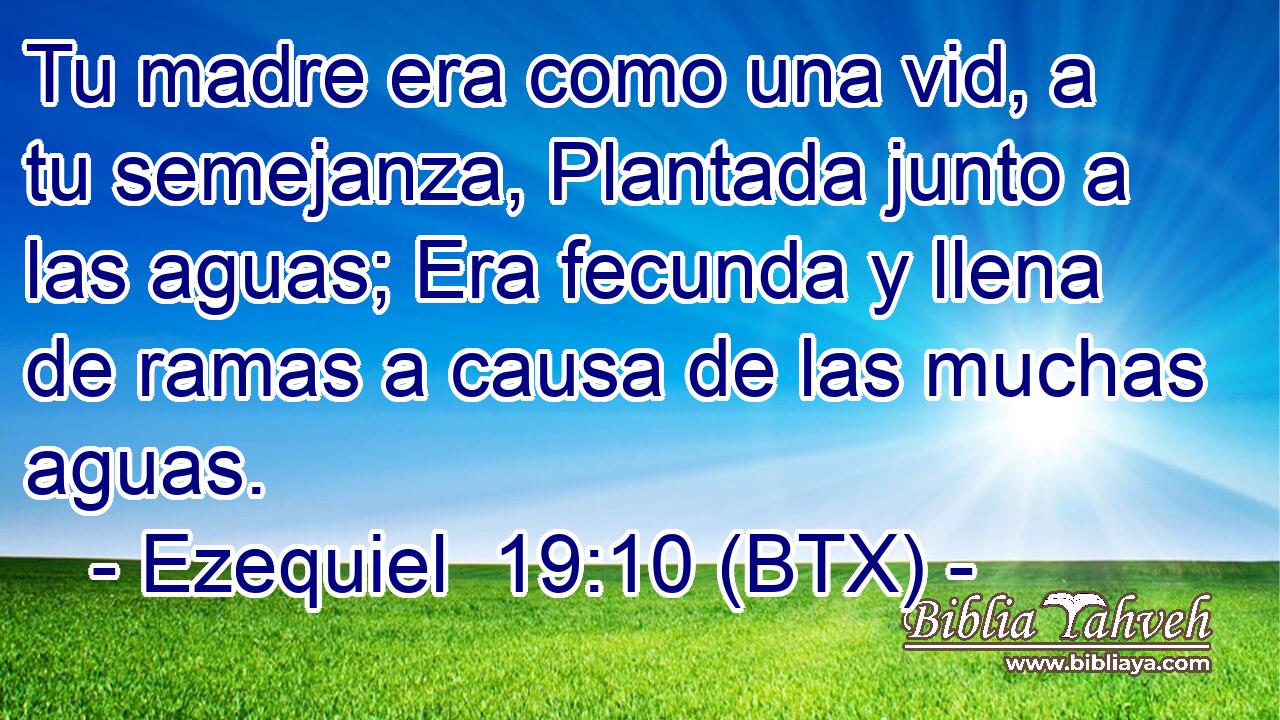 Tu madre era como una vid, a tu semejanza, Plantada junto a las aguas; Era fecunda y llena de ramas a causa de las muchas aguas.