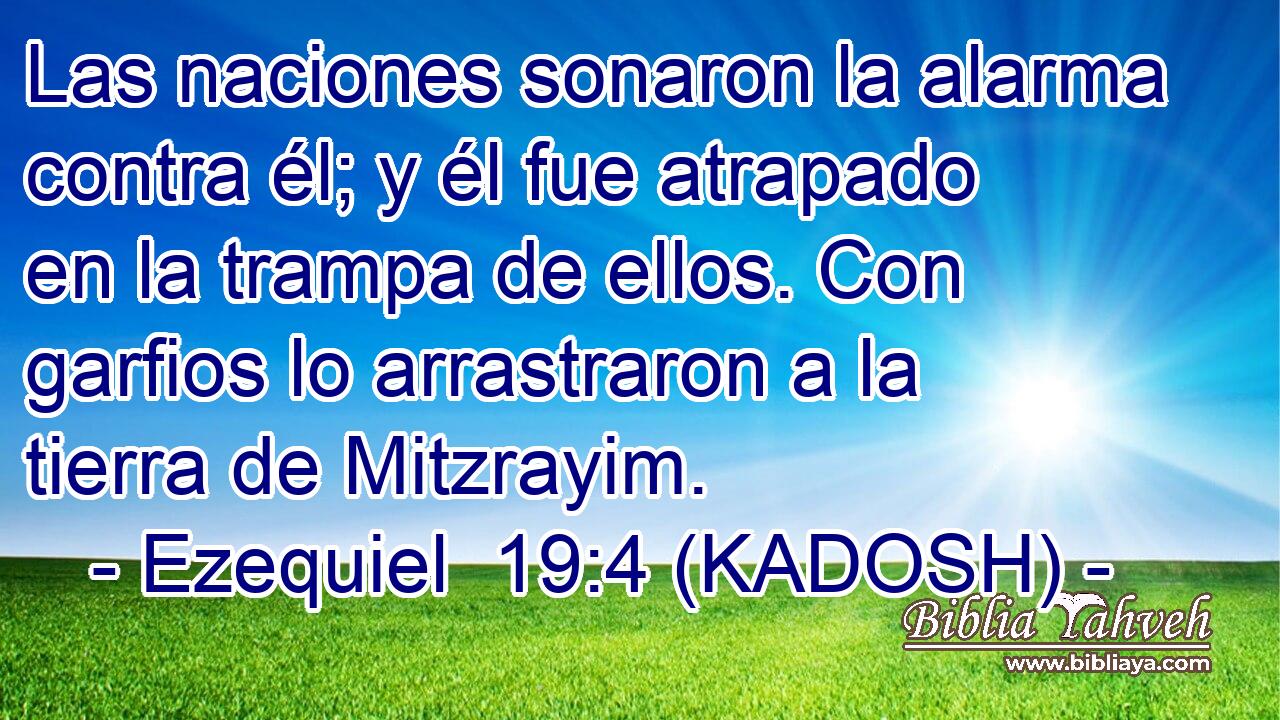  Las naciones sonaron la alarma contra él; y él fue atrapado en la trampa de ellos. Con garfios lo arrastraron a la tierra de Mitzrayim. 