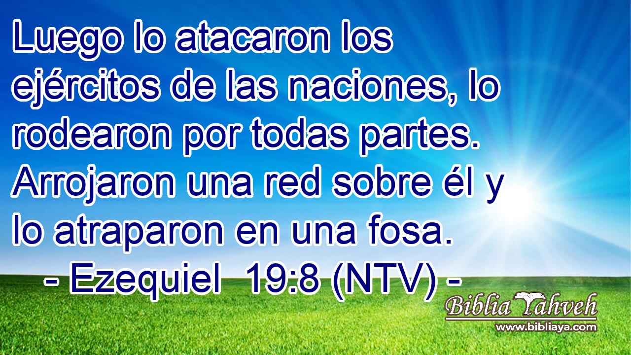 Luego lo atacaron los ejércitos de las naciones, lo rodearon por todas partes. Arrojaron una red sobre él y lo atraparon en una fosa.