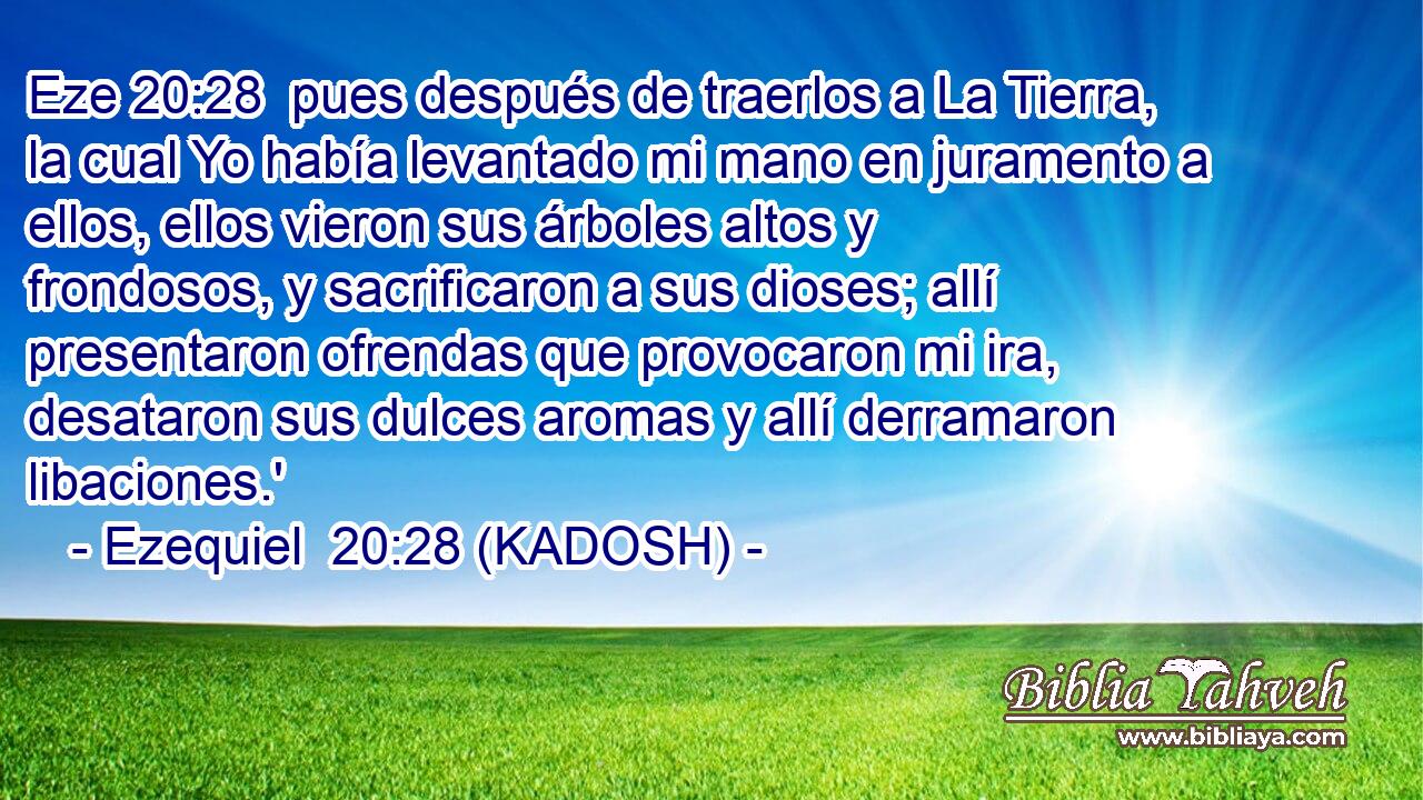  pues después de traerlos a La Tierra, la cual Yo había levantado mi mano en juramento a ellos, ellos vieron sus árboles altos y frondosos, y sacrificaron a sus dioses; allí presentaron ofrendas que provocaron mi ira, desataron sus dulces aromas y allí derramaron libaciones.' 