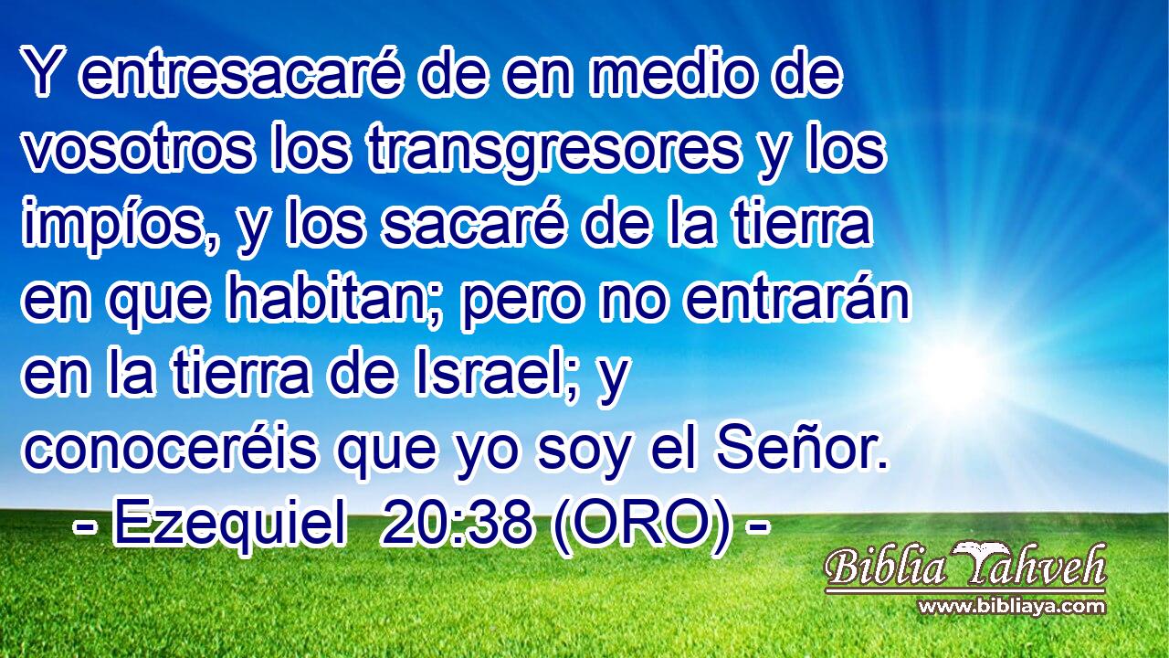  Y entresacaré de en medio de vosotros los transgresores y los impíos, y los sacaré de la tierra en que habitan; pero no entrarán en la tierra de Israel; y conoceréis que yo soy el Señor. 