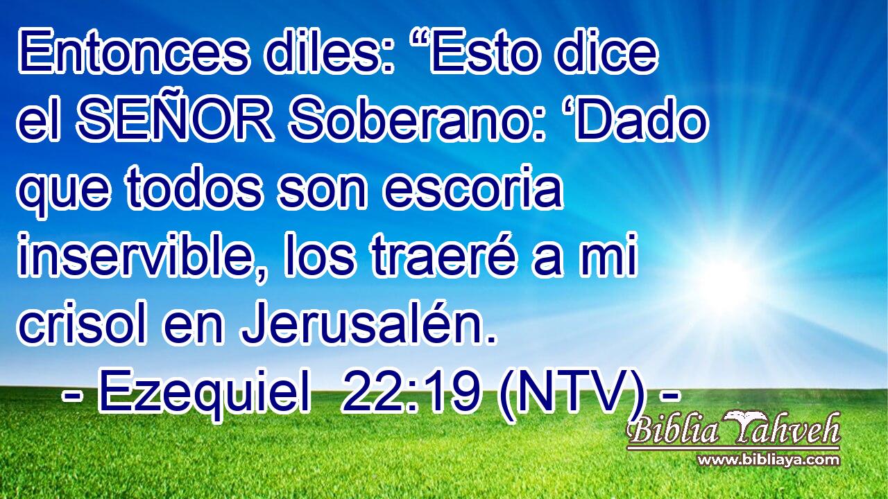 Entonces diles: “Esto dice el SEÑOR Soberano: ‘Dado que todos son escoria inservible, los traeré a mi crisol en Jerusalén.