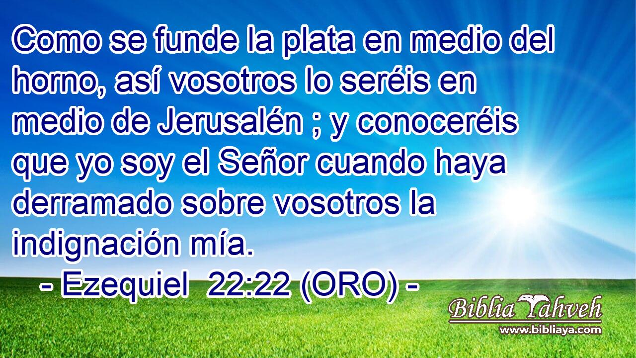  Como se funde la plata en medio del horno, así vosotros lo seréis en medio de Jerusalén ; y conoceréis que yo soy el Señor cuando haya derramado sobre vosotros la indignación mía. 