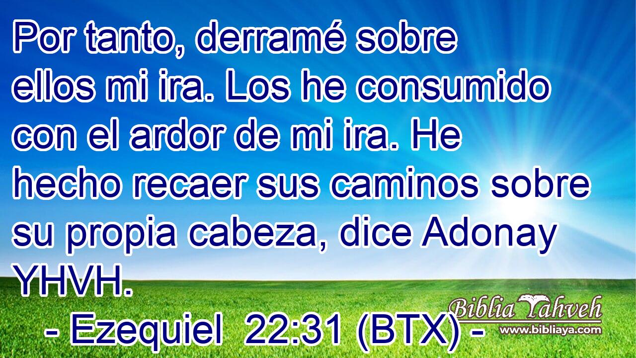 Por tanto, derramé sobre ellos mi ira. Los he consumido con el ardor de mi ira. He hecho recaer sus caminos sobre su propia cabeza, dice Adonay YHVH.