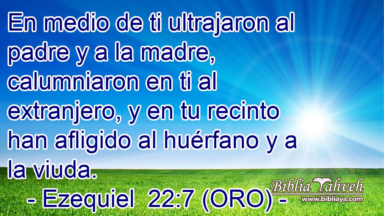  En medio de ti ultrajaron al padre y a la madre, calumniaron en ti al extranjero, y en tu recinto han afligido al huérfano y a la viuda. 