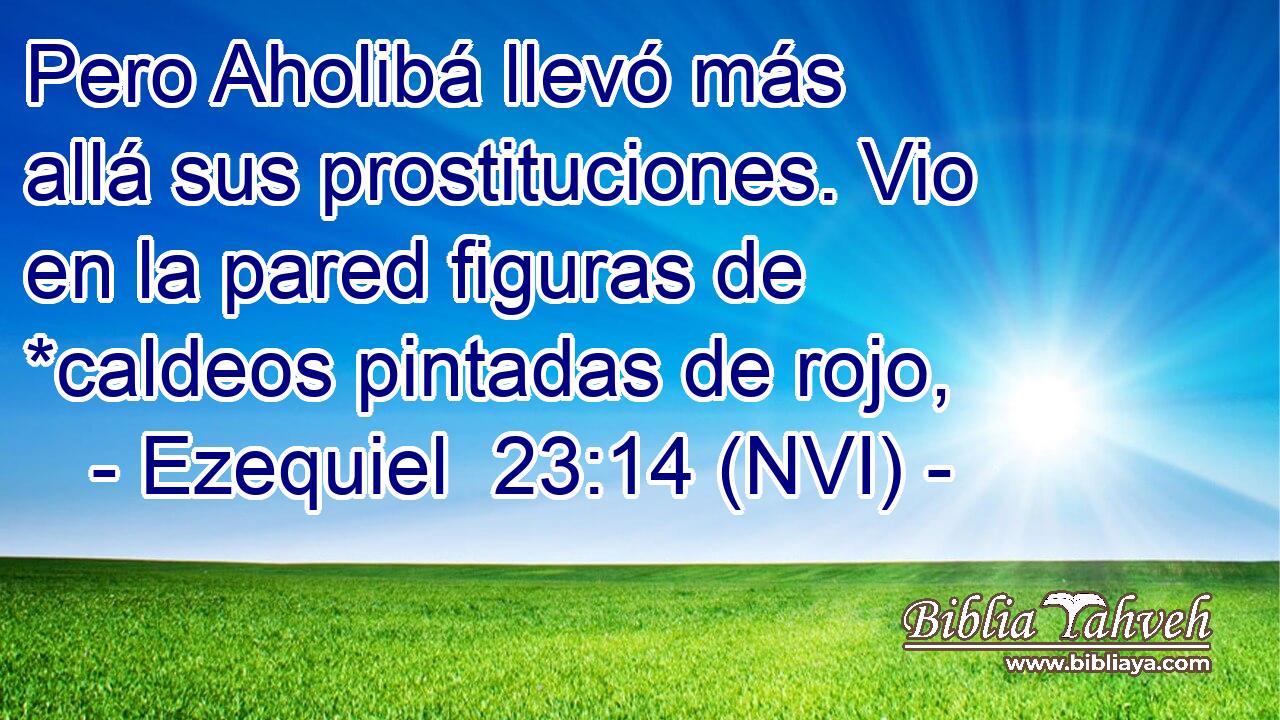  Pero Aholibá llevó más allá sus prostituciones. Vio en la pared figuras de *caldeos pintadas de rojo, 