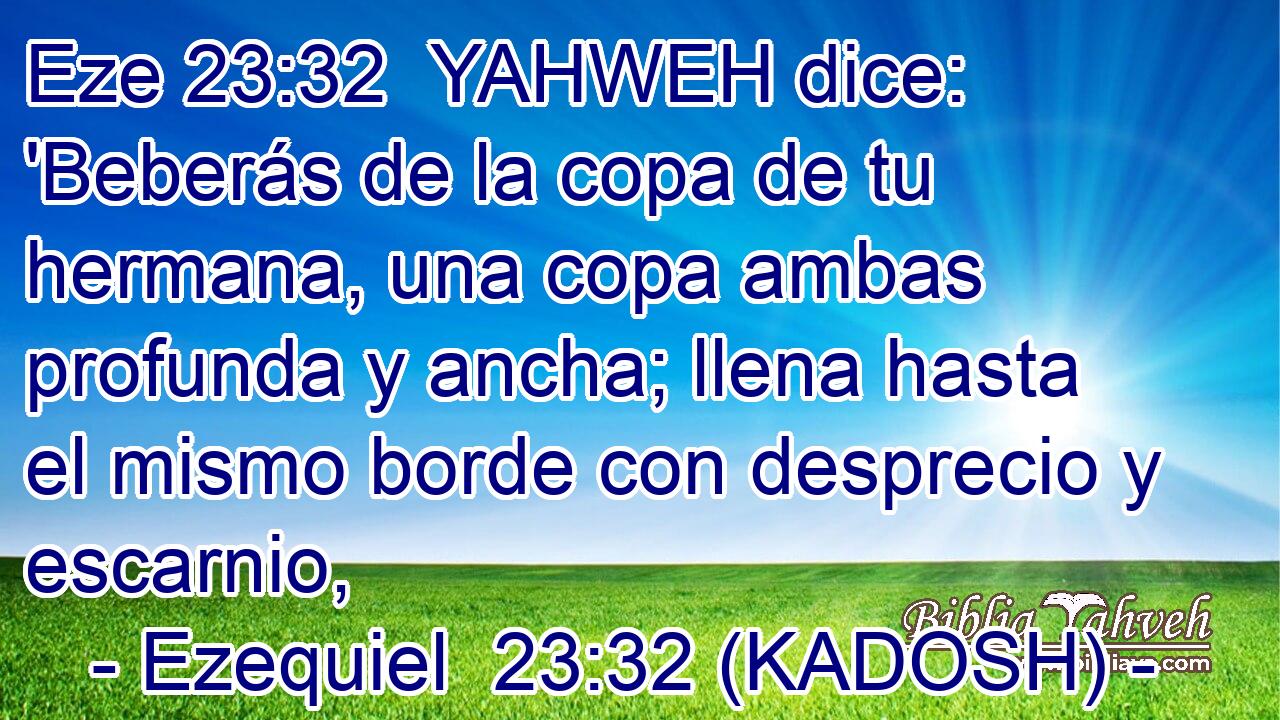  YAHWEH dice: 'Beberás de la copa de tu hermana, una copa ambas profunda y ancha; llena hasta el mismo borde con desprecio y escarnio, 