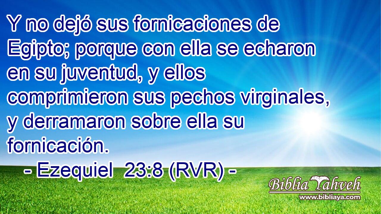 Y no dejó sus fornicaciones de Egipto; porque con ella se echaron en su juventud, y ellos comprimieron sus pechos virginales, y derramaron sobre ella su fornicación.