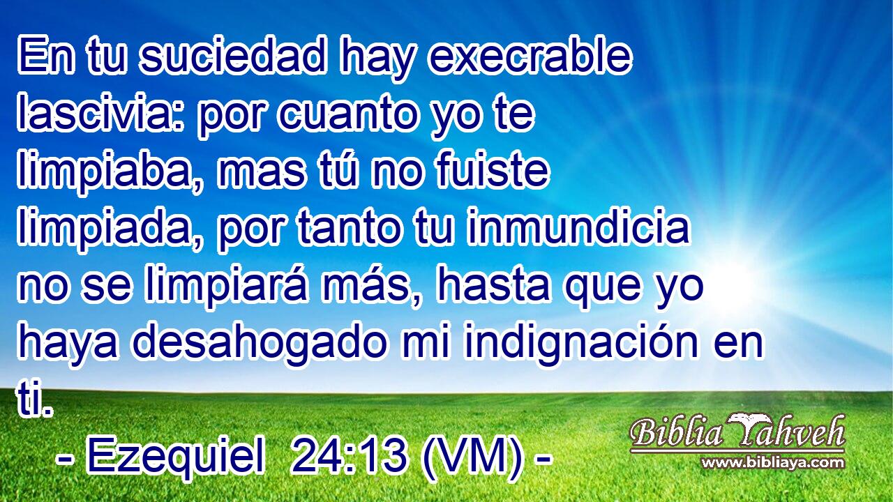  En tu suciedad hay execrable lascivia: por cuanto yo te limpiaba, mas tú no fuiste limpiada, por tanto tu inmundicia no se limpiará más, hasta que yo haya desahogado mi indignación en ti. 