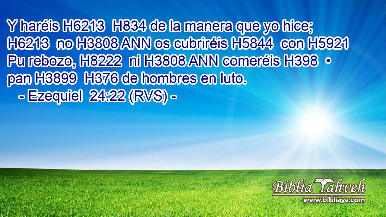 Y haréis H6213  H834 de la manera que yo hice; H6213  no H3808 ANN os cubriréis H5844  con H5921 Pu rebozo, H8222  ni H3808 ANN comeréis H398  • pan H3899  H376 de hombres en luto. 