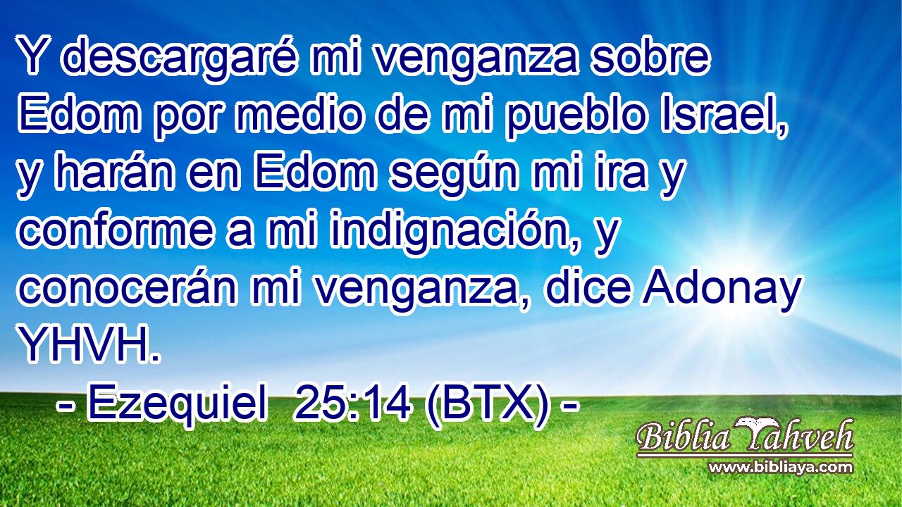 Y descargaré mi venganza sobre Edom por medio de mi pueblo Israel, y harán en Edom según mi ira y conforme a mi indignación, y conocerán mi venganza, dice Adonay YHVH.