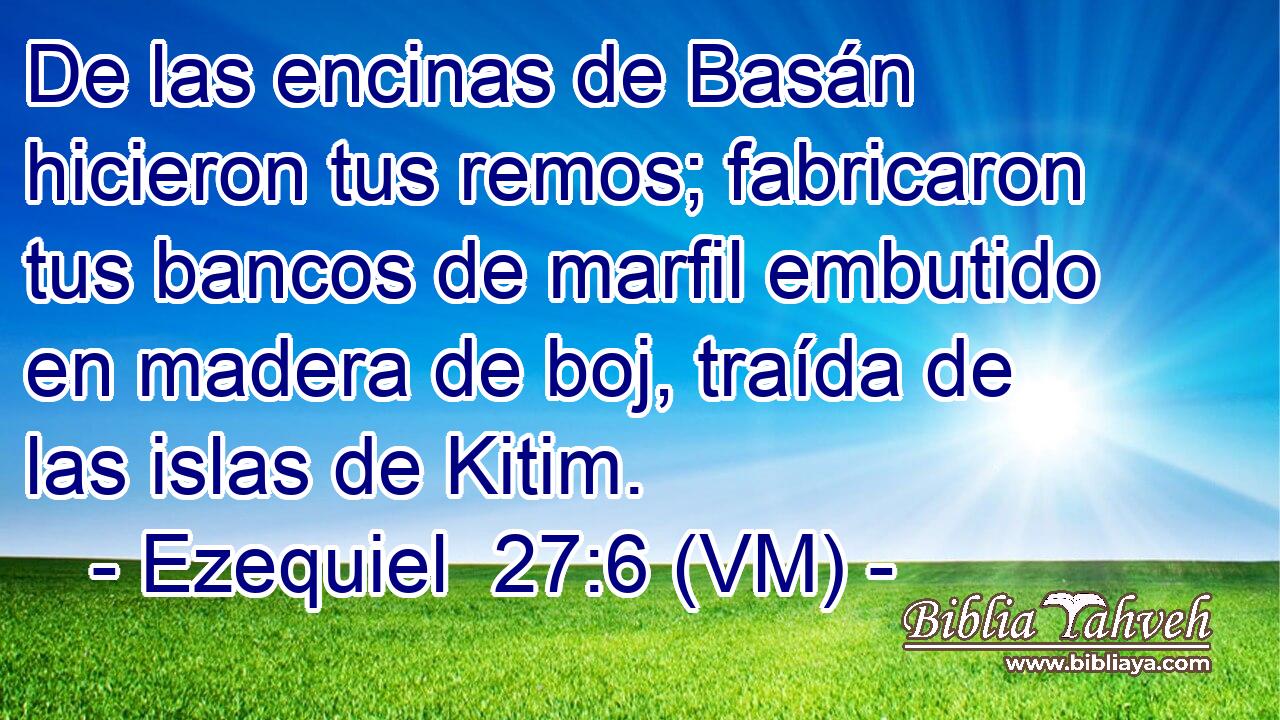  De las encinas de Basán hicieron tus remos; fabricaron tus bancos de marfil embutido en madera de boj, traída de las islas de Kitim. 