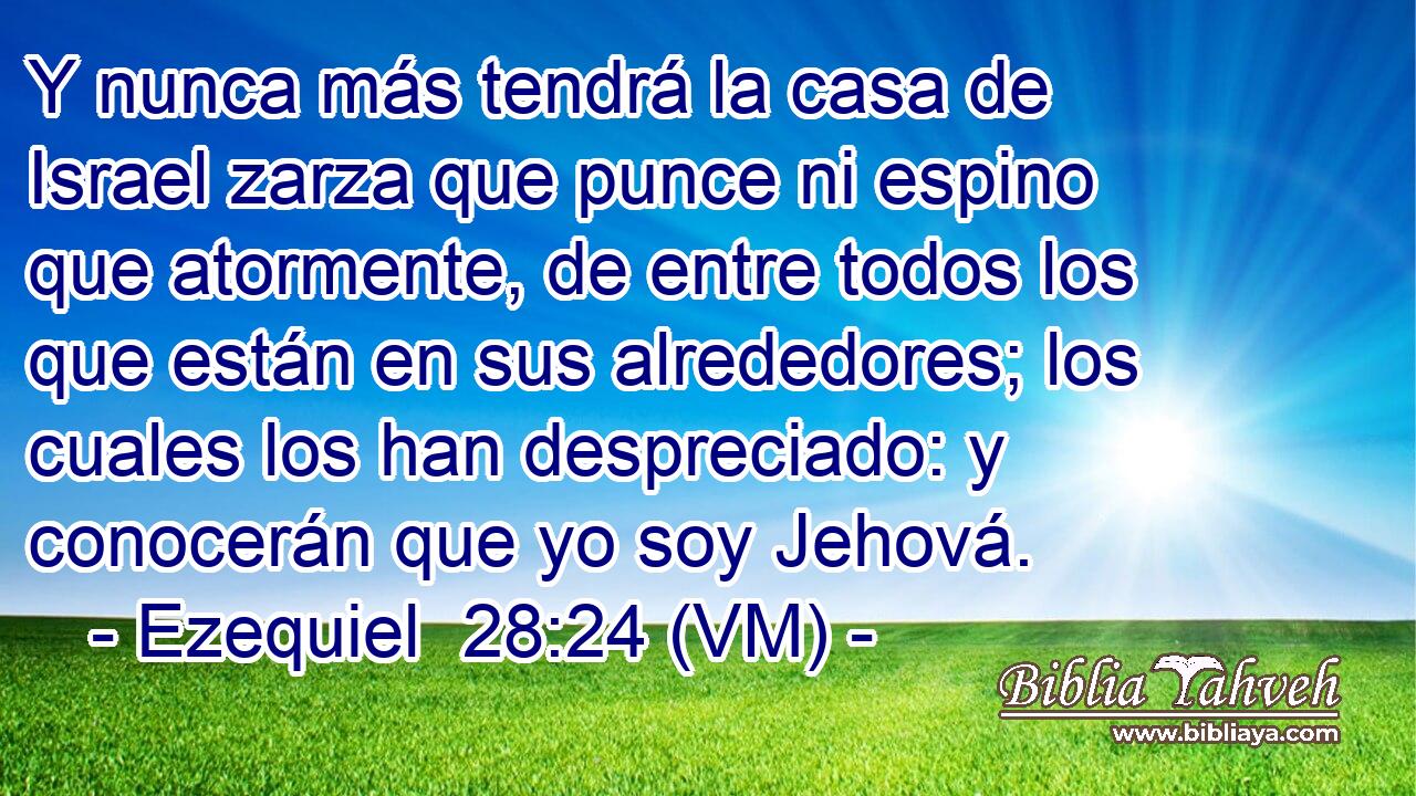  Y nunca más tendrá la casa de Israel zarza que punce ni espino que atormente, de entre todos los que están en sus alrededores; los cuales los han despreciado: y conocerán que yo soy Jehová. 