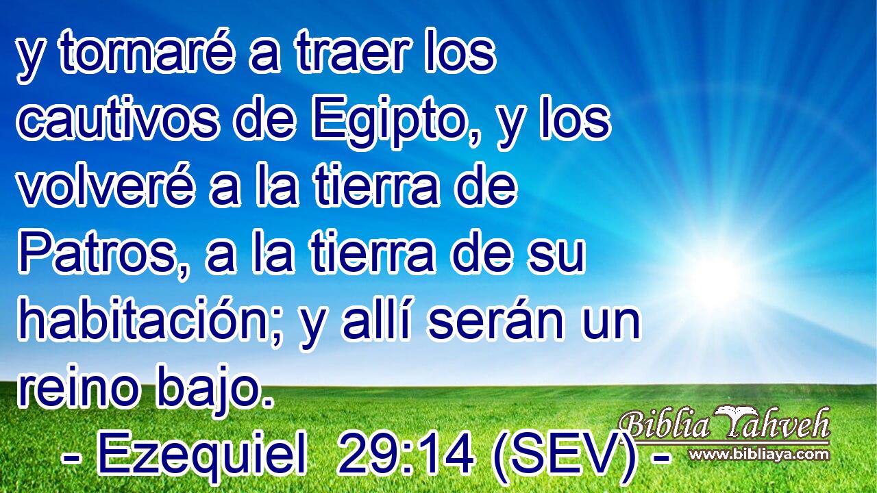 y tornaré a traer los cautivos de Egipto, y los volveré a la tierra de Patros, a la tierra de su habitación; y allí serán un reino bajo.