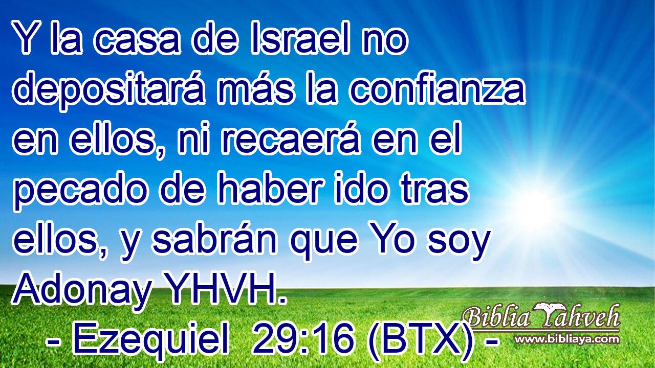 Y la casa de Israel no depositará más la confianza en ellos, ni recaerá en el pecado de haber ido tras ellos, y sabrán que Yo soy Adonay YHVH.