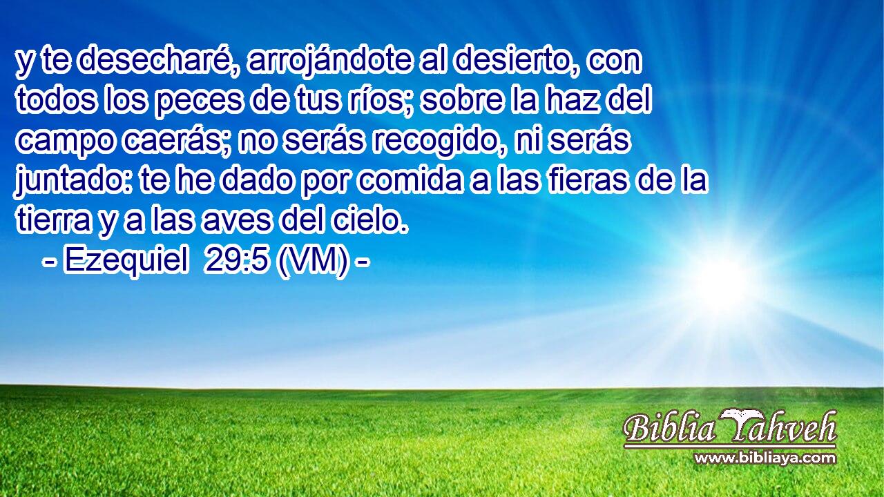  y te desecharé, arrojándote al desierto, con todos los peces de tus ríos; sobre la haz del campo caerás; no serás recogido, ni serás juntado: te he dado por comida a las fieras de la tierra y a las aves del cielo. 
