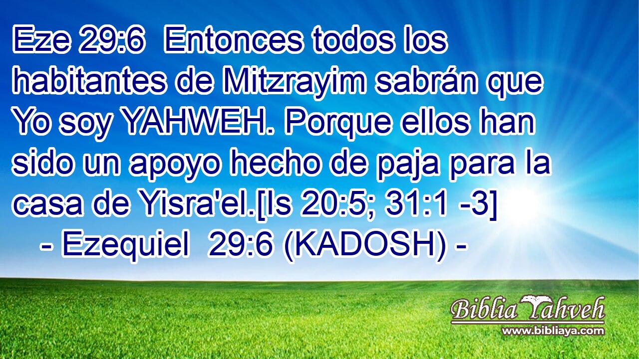 Entonces todos los habitantes de Mitzrayim sabrán que Yo soy YAHWEH. Porque ellos han sido un apoyo hecho de paja para la casa de Yisra'el.[Is 20:5; 31:1 -3] 