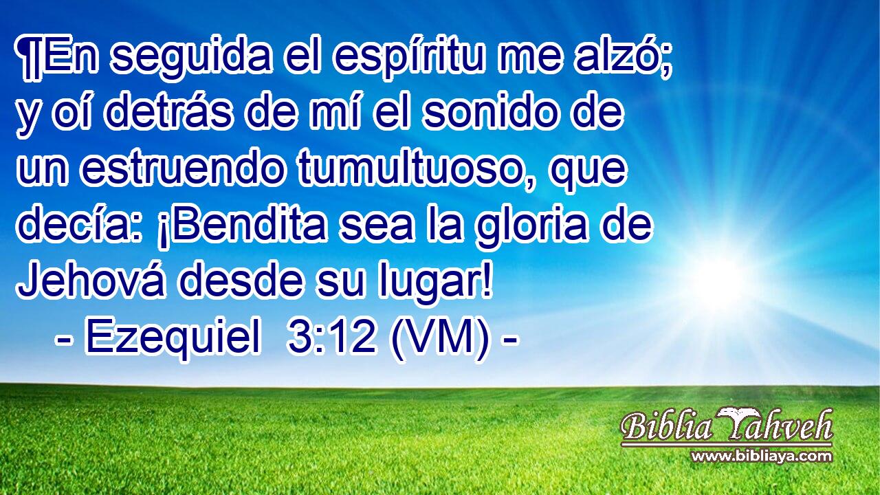  ¶En seguida el espíritu me alzó; y oí detrás de mí el sonido de un estruendo tumultuoso, que decía: ¡Bendita sea la gloria de Jehová desde su lugar! 