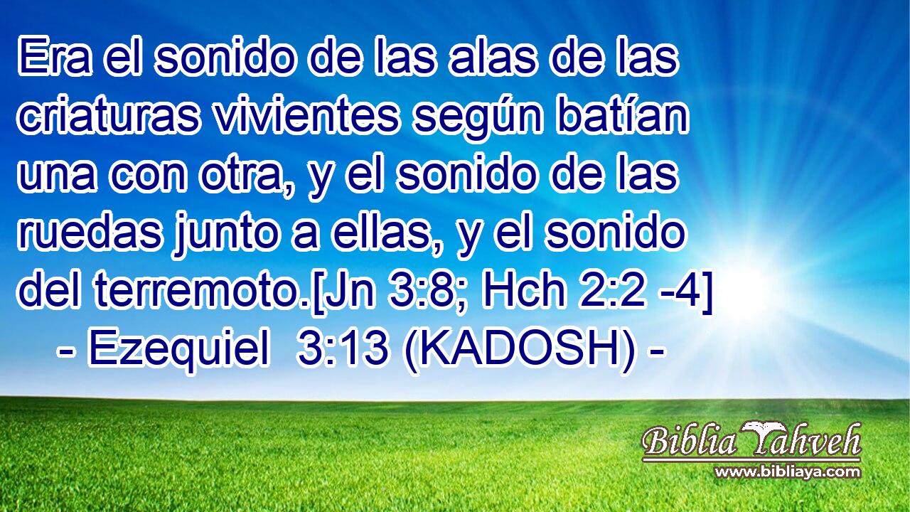  Era el sonido de las alas de las criaturas vivientes según batían una con otra, y el sonido de las ruedas junto a ellas, y el sonido del terremoto.[Jn 3:8; Hch 2:2 -4] 