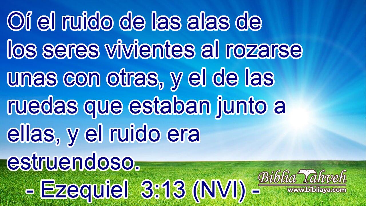  Oí el ruido de las alas de los seres vivientes al rozarse unas con otras, y el de las ruedas que estaban junto a ellas, y el ruido era estruendoso. 