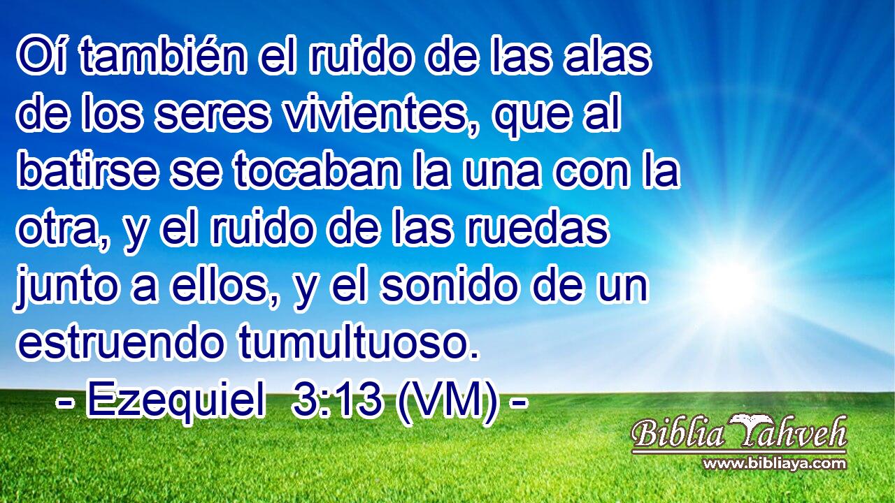  Oí también el ruido de las alas de los seres vivientes, que al batirse se tocaban la una con la otra, y el ruido de las ruedas junto a ellos, y el sonido de un estruendo tumultuoso. 