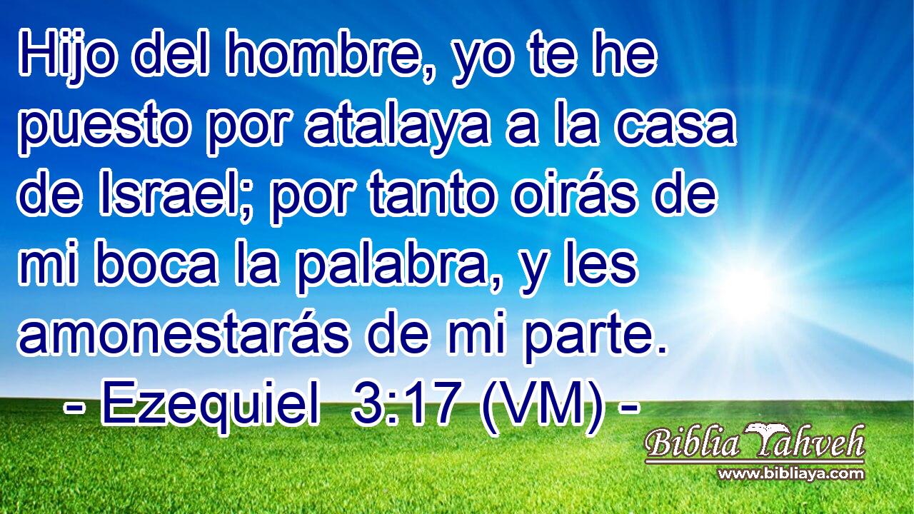  Hijo del hombre, yo te he puesto por atalaya a la casa de Israel; por tanto oirás de mi boca la palabra, y les amonestarás de mi parte. 