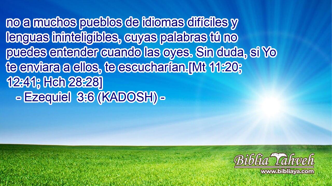  no a muchos pueblos de idiomas difíciles y lenguas ininteligibles, cuyas palabras tú no puedes entender cuando las oyes. Sin duda, si Yo te enviara a ellos, te escucharían.[Mt 11:20; 12:41; Hch 28:28] 