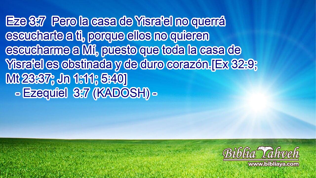  Pero la casa de Yisra'el no querrá escucharte a ti, porque ellos no quieren escucharme a Mí, puesto que toda la casa de Yisra'el es obstinada y de duro corazón.[Ex 32:9; Mt 23:37; Jn 1:11; 5:40] 