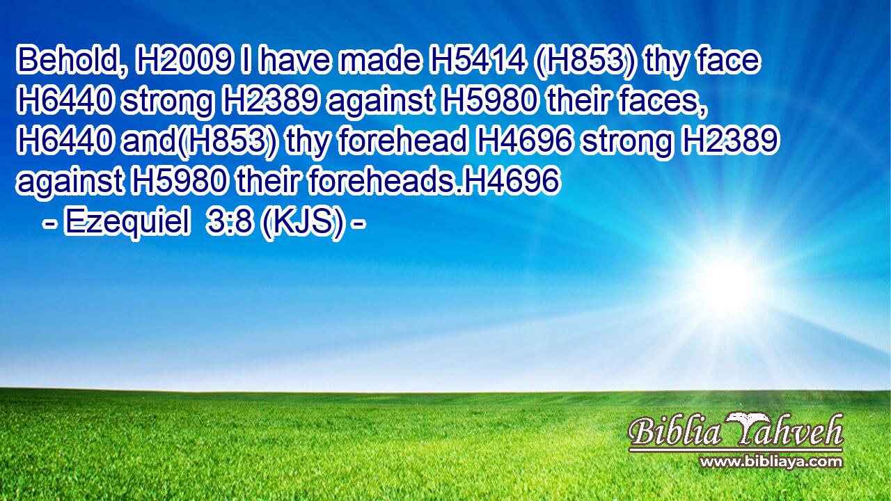 Behold, H2009 I have made H5414 (H853) thy face H6440 strong H2389 against H5980 their faces, H6440 and(H853) thy forehead H4696 strong H2389 against H5980 their foreheads.H4696