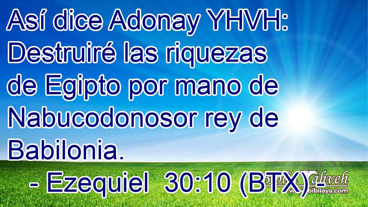 Así dice Adonay YHVH: Destruiré las riquezas de Egipto por mano de Nabucodonosor rey de Babilonia.