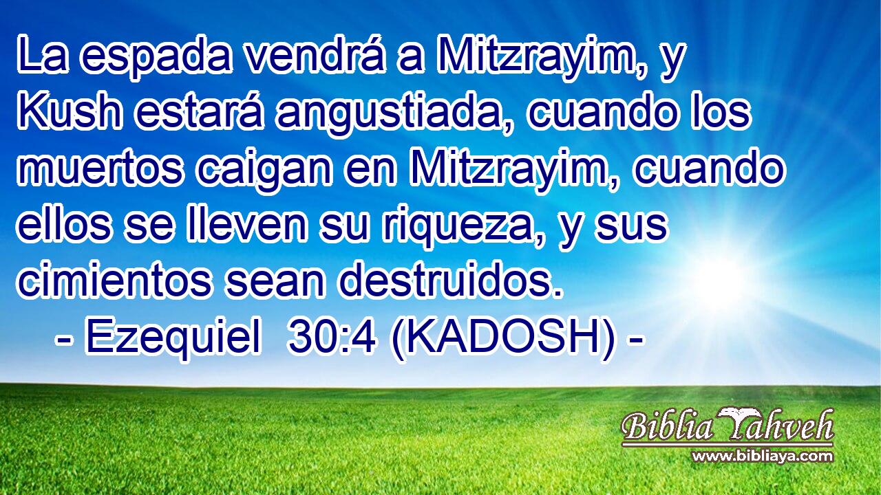  La espada vendrá a Mitzrayim, y Kush estará angustiada, cuando los muertos caigan en Mitzrayim, cuando ellos se lleven su riqueza, y sus cimientos sean destruidos. 