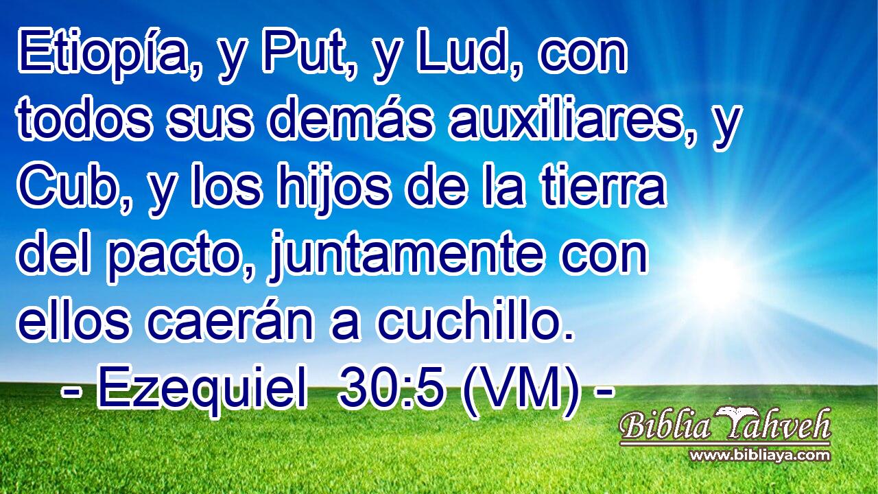  Etiopía, y Put, y Lud, con todos sus demás auxiliares, y Cub, y los hijos de la tierra del pacto, juntamente con ellos caerán a cuchillo. 