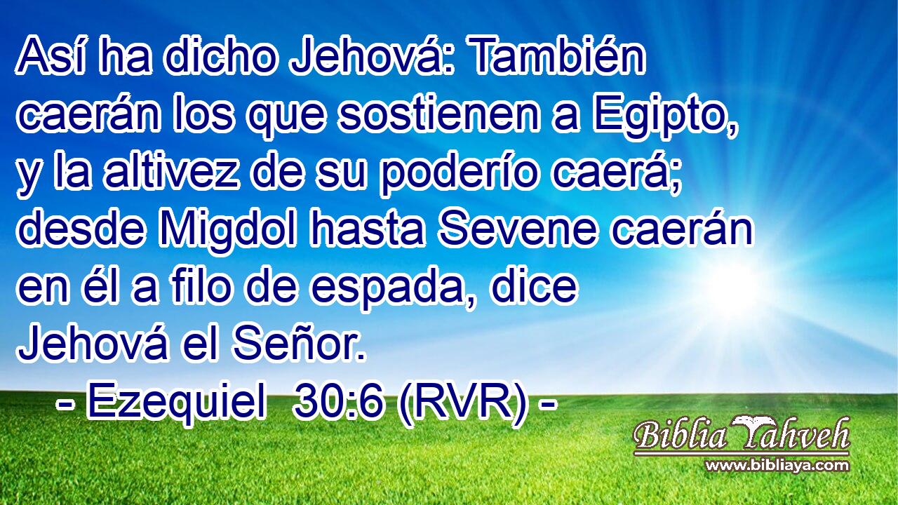 Así ha dicho Jehová: También caerán los que sostienen a Egipto, y la altivez de su poderío caerá; desde Migdol hasta Sevene caerán en él a filo de espada, dice Jehová el Señor.
